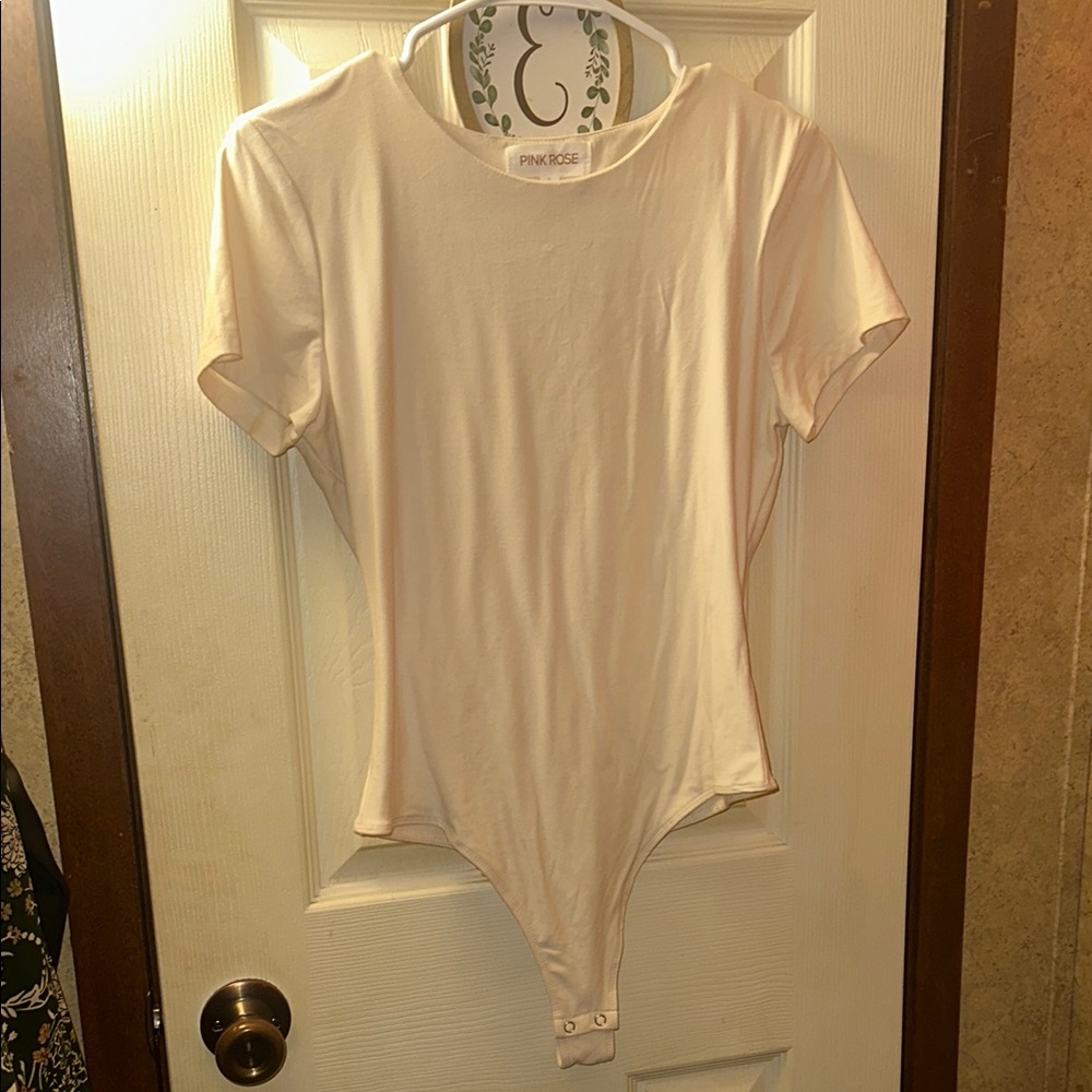 Pink Rose Cream Asymmetrical Fitted Bodysuit